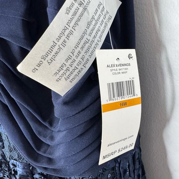 Alex Evenings Women's Plus Size Tea Length Dress with Rosette Detail Blue - Picture 10 of 16